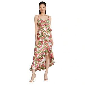 AMUR Womens Dress Deborah Tropical Floral Print Midi Ruffle High Low Size 10